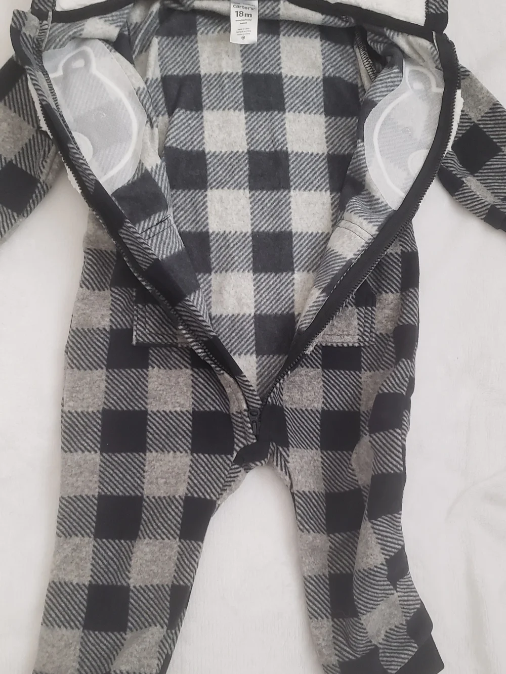 Carter's Hooded Fleece One-Piece in Black & Gray Plaid